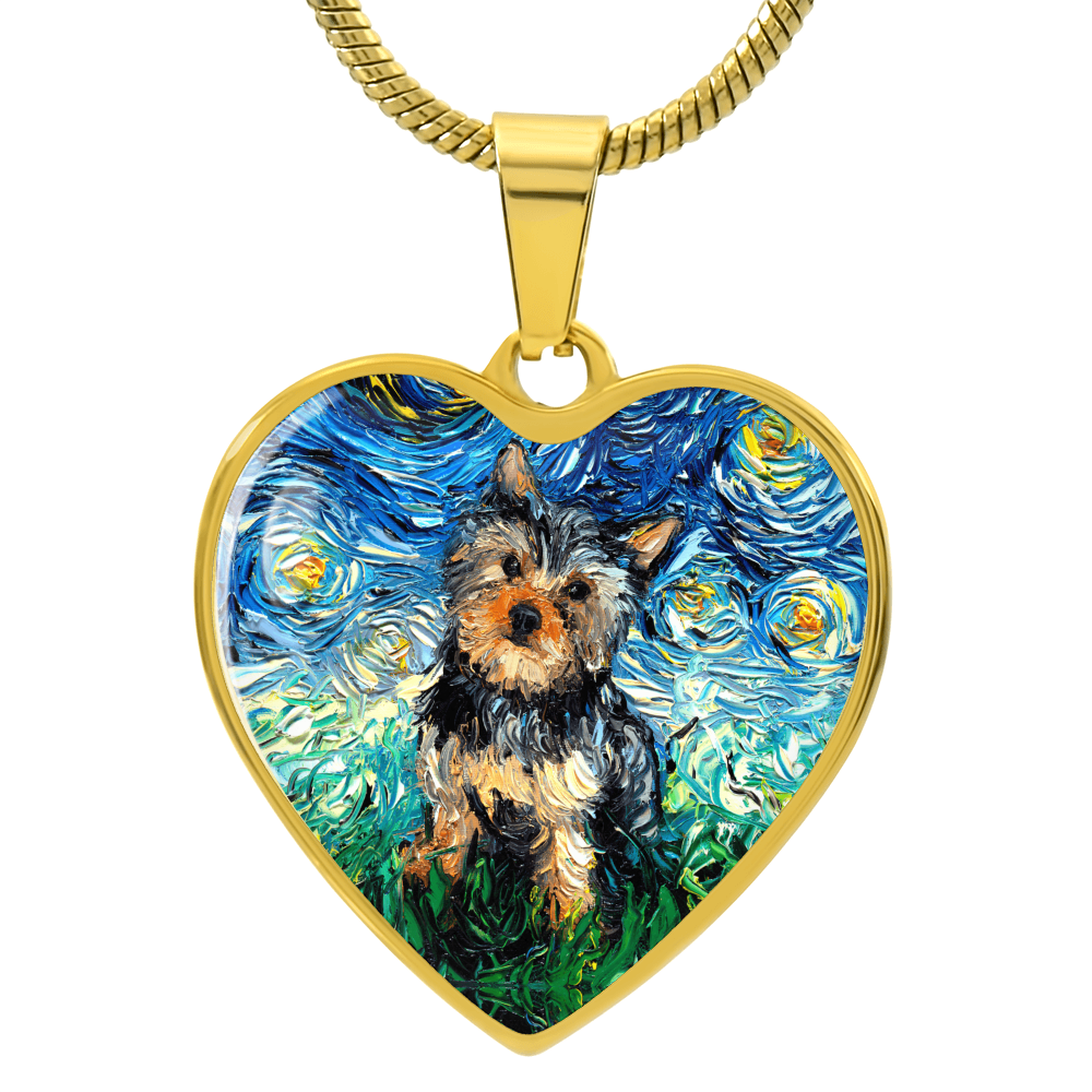 Yorkshire Terrier Starry Night Heart Necklace