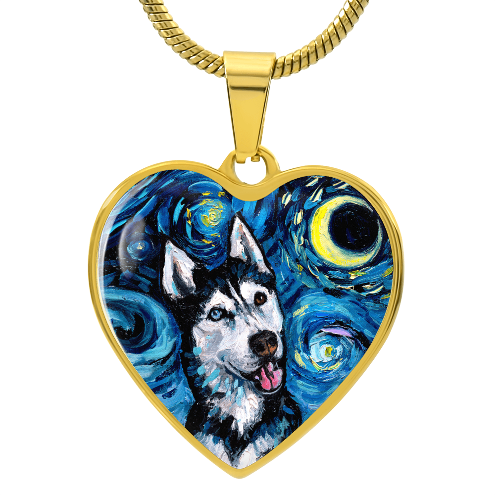 Happy Husky Starry Night Heart Necklace