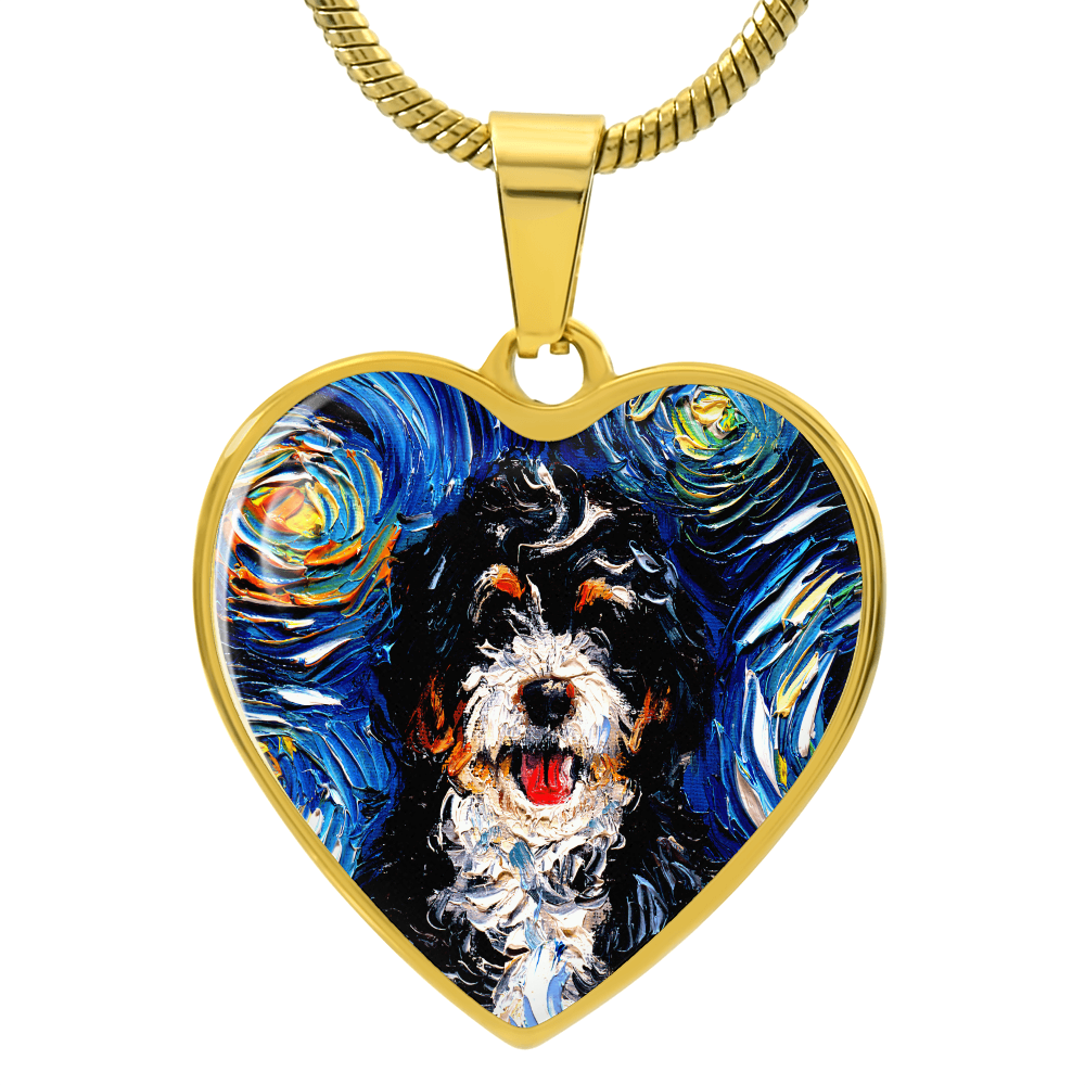 Bernedoodle Starry Night Heart Necklace