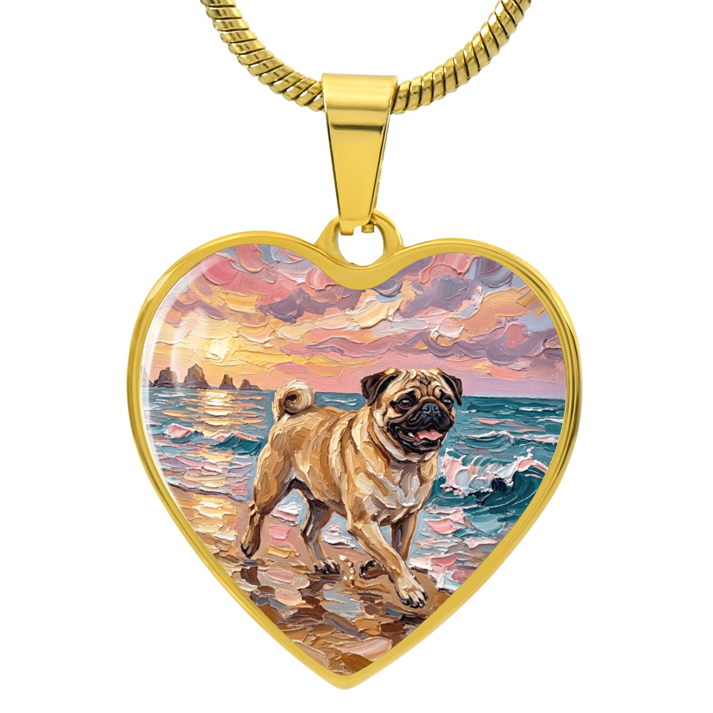 Summer Sunset - Fawn Pug Heart Necklace