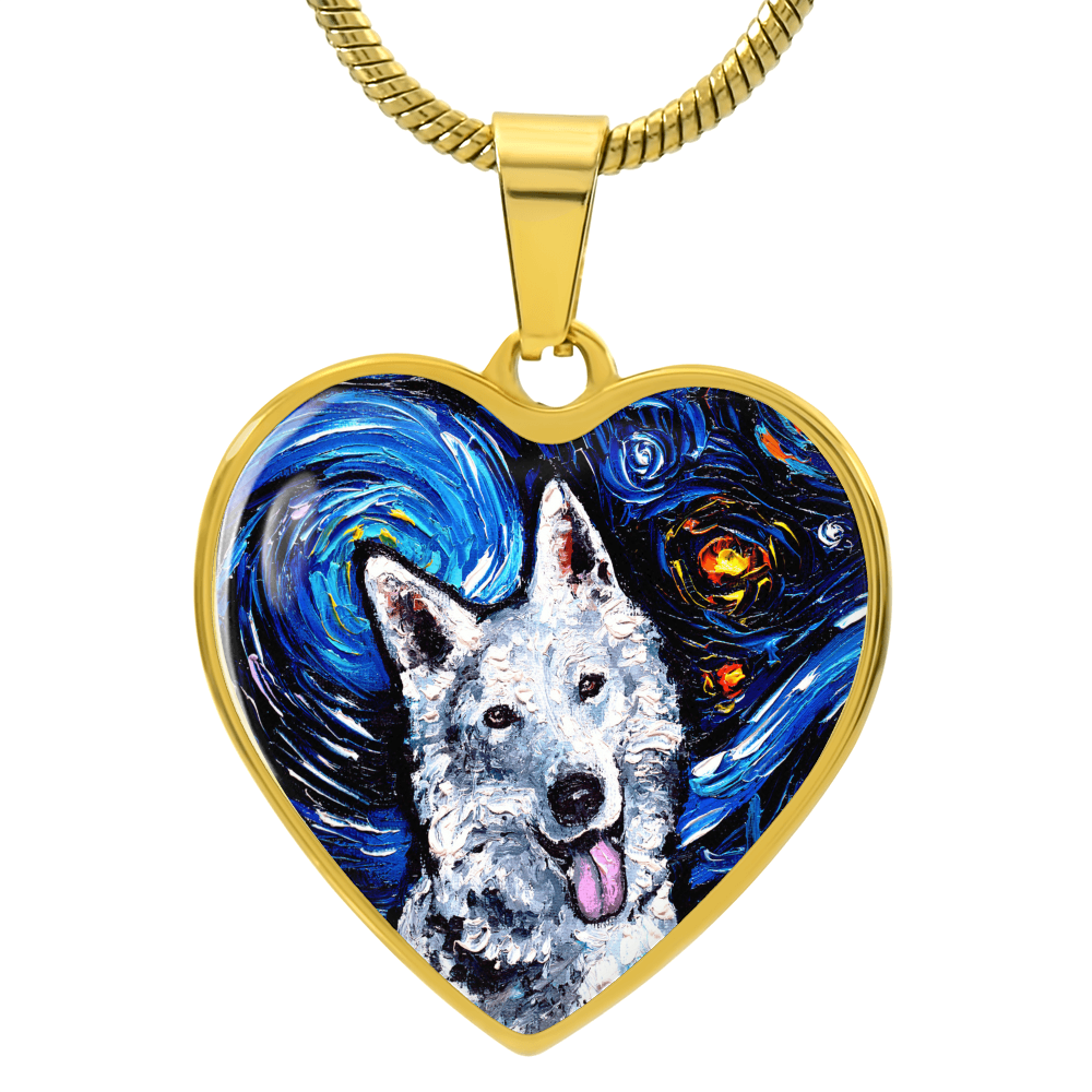 Swiss Shepherd Portrait Starry Night Heart Necklace