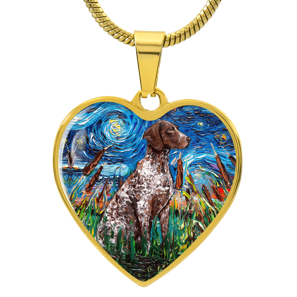 Brown German Short Hair Pointer Starry Night Heart Pendant