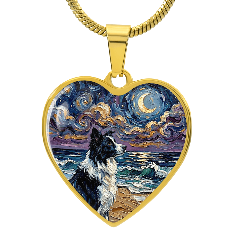 Border Collie Portrait Heart Necklace