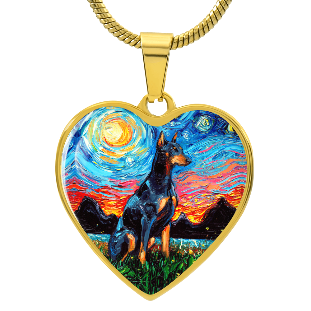 Doberman Pinscher Starry Night Heart Necklace