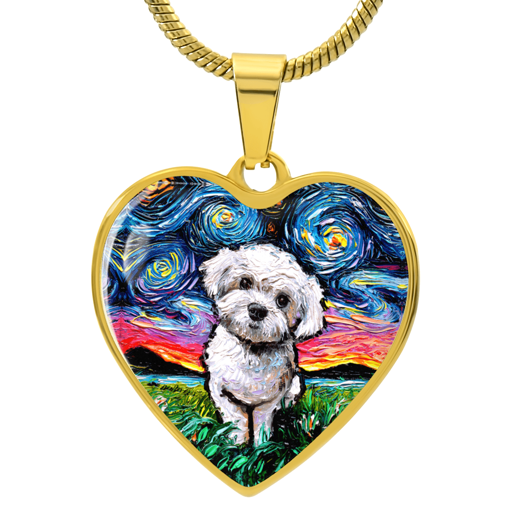 Maltipoo Starry Night Heart Necklace