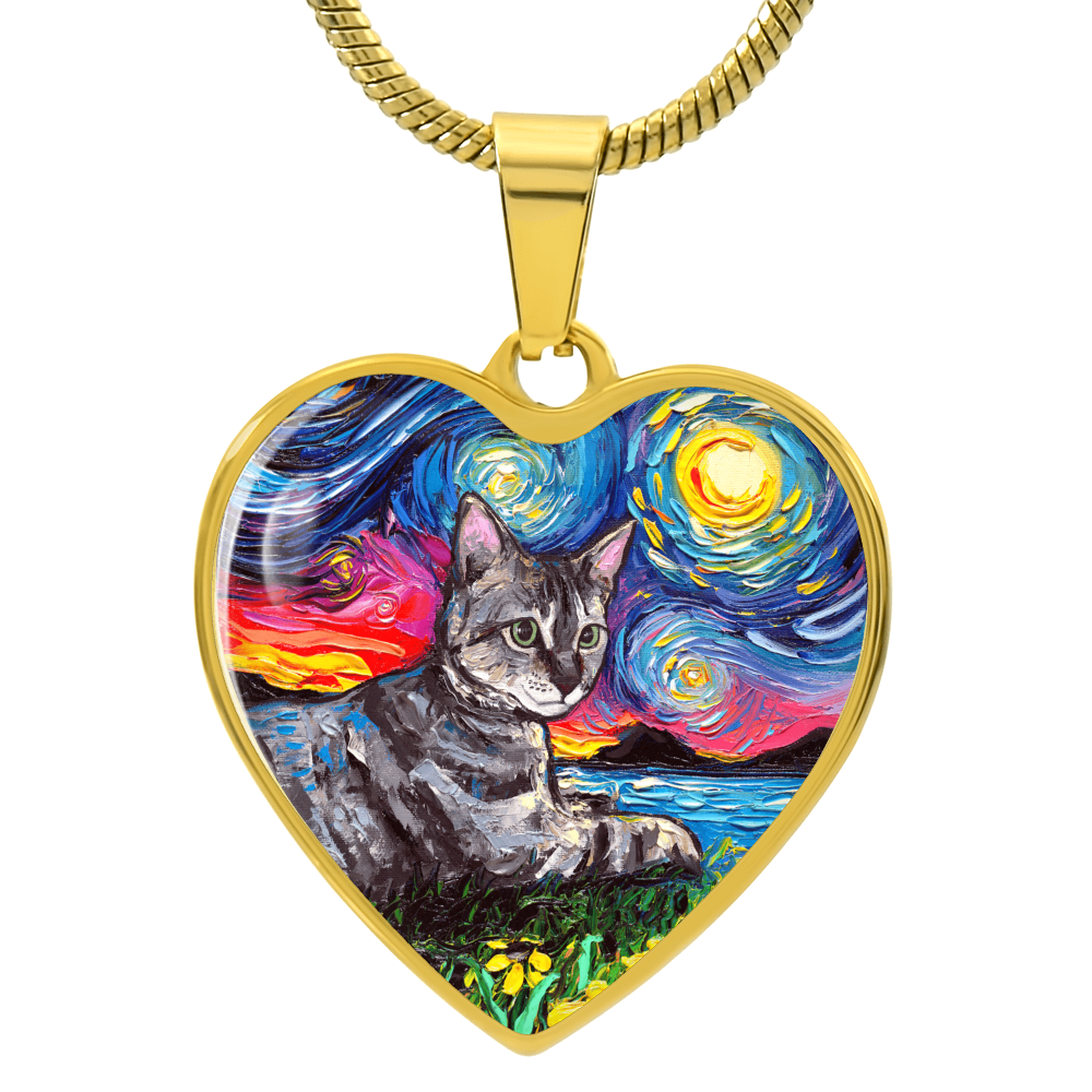 Virginia Gray Tabby Starry Night Heart Necklace