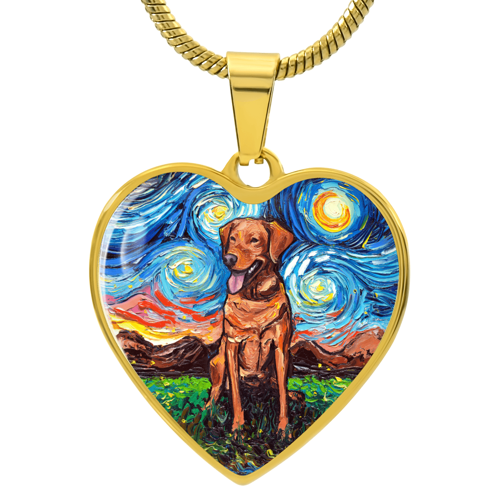 Fox Red Labrador Starry Night Heart Necklace