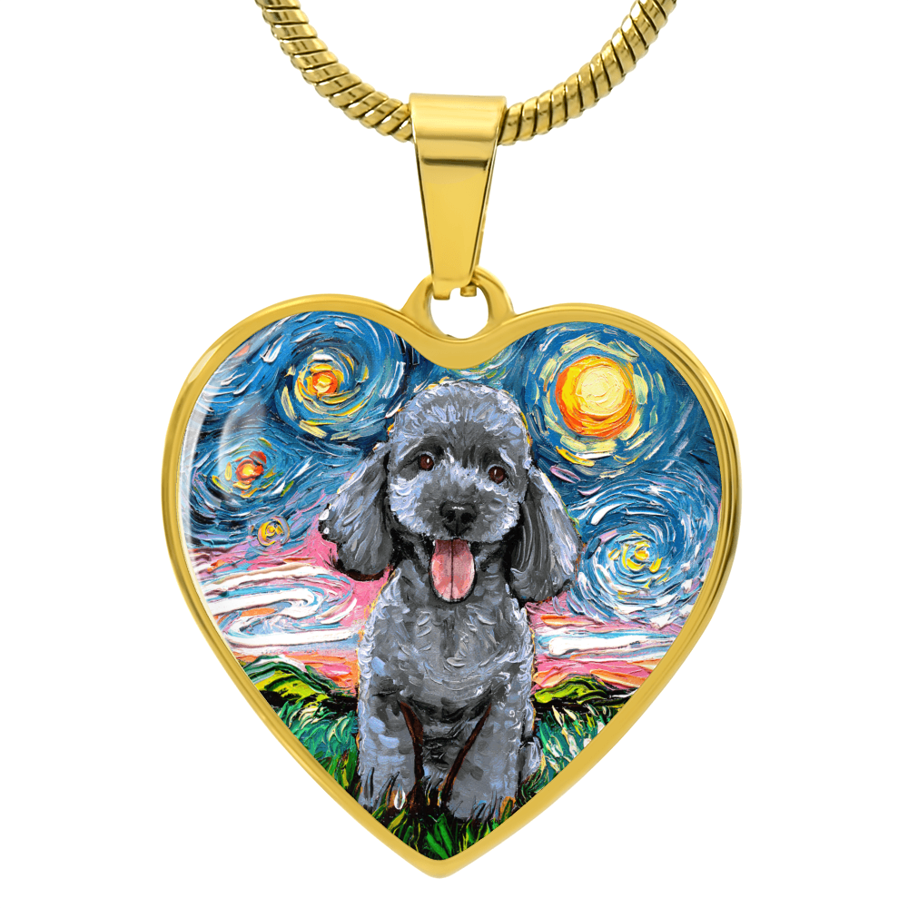 Silver Poodle Starry Night Heart Necklace