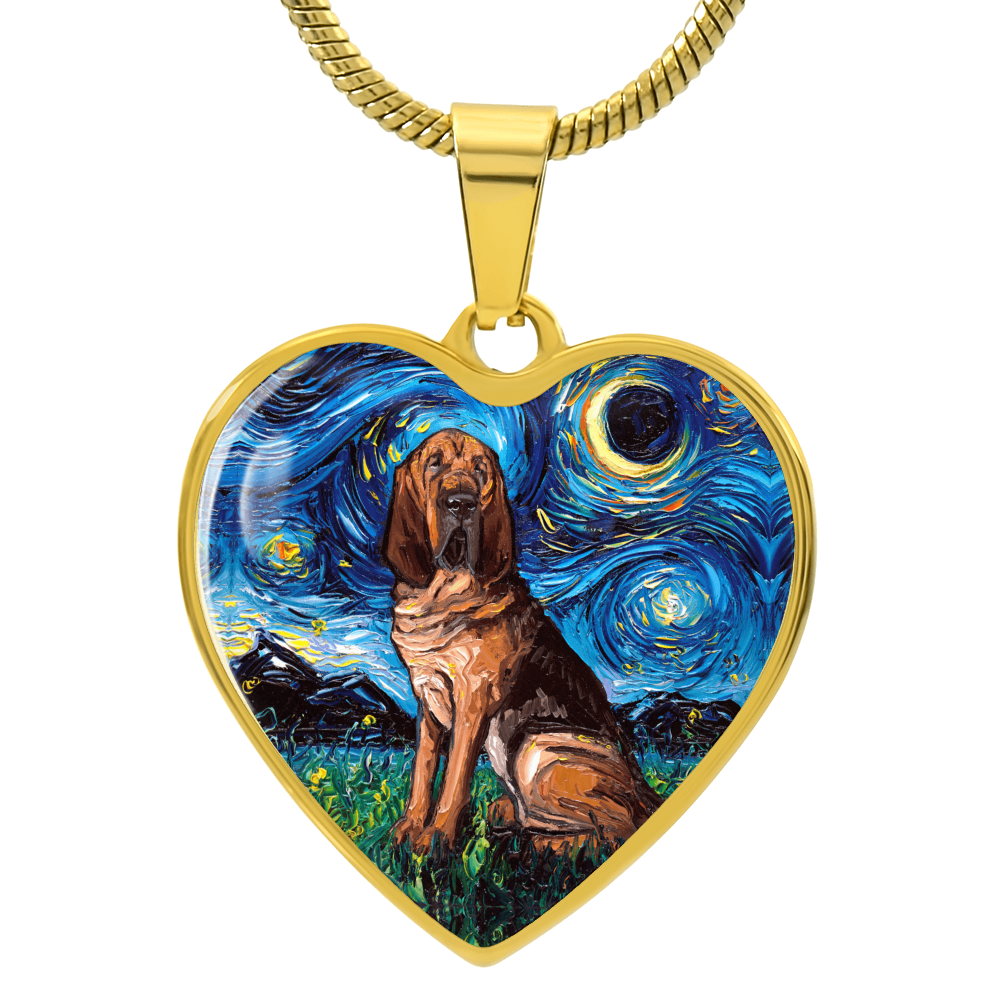 Bloodhound Starry Night Heart Necklace