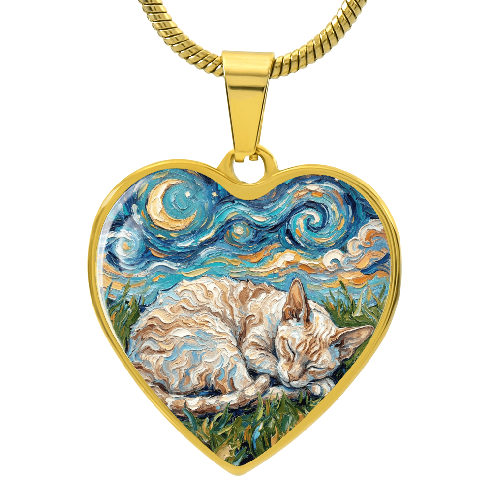 Sleepy Cornish Rex Night Heart Necklace