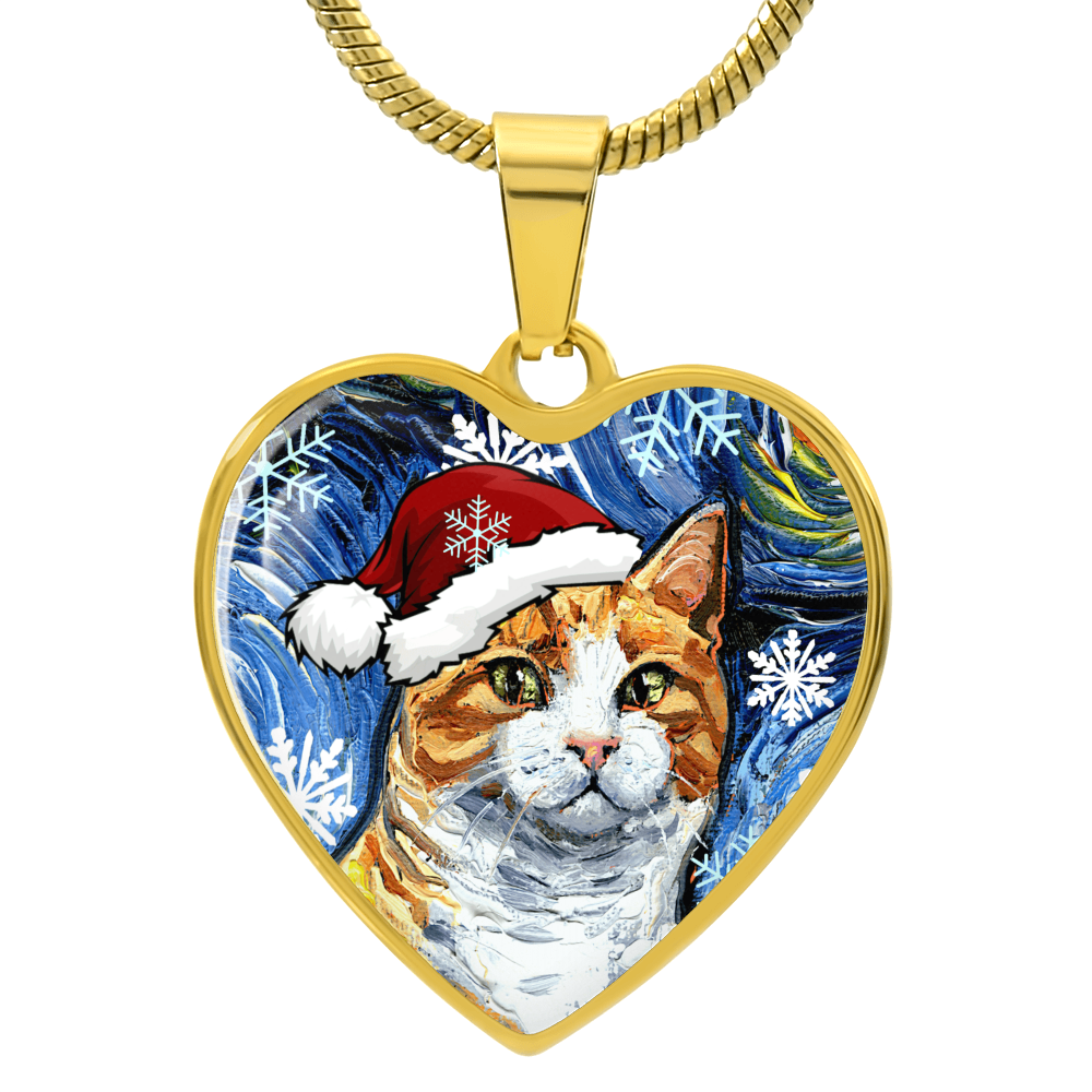 Orange Tuxedo Tabby Christmas Heart Necklace