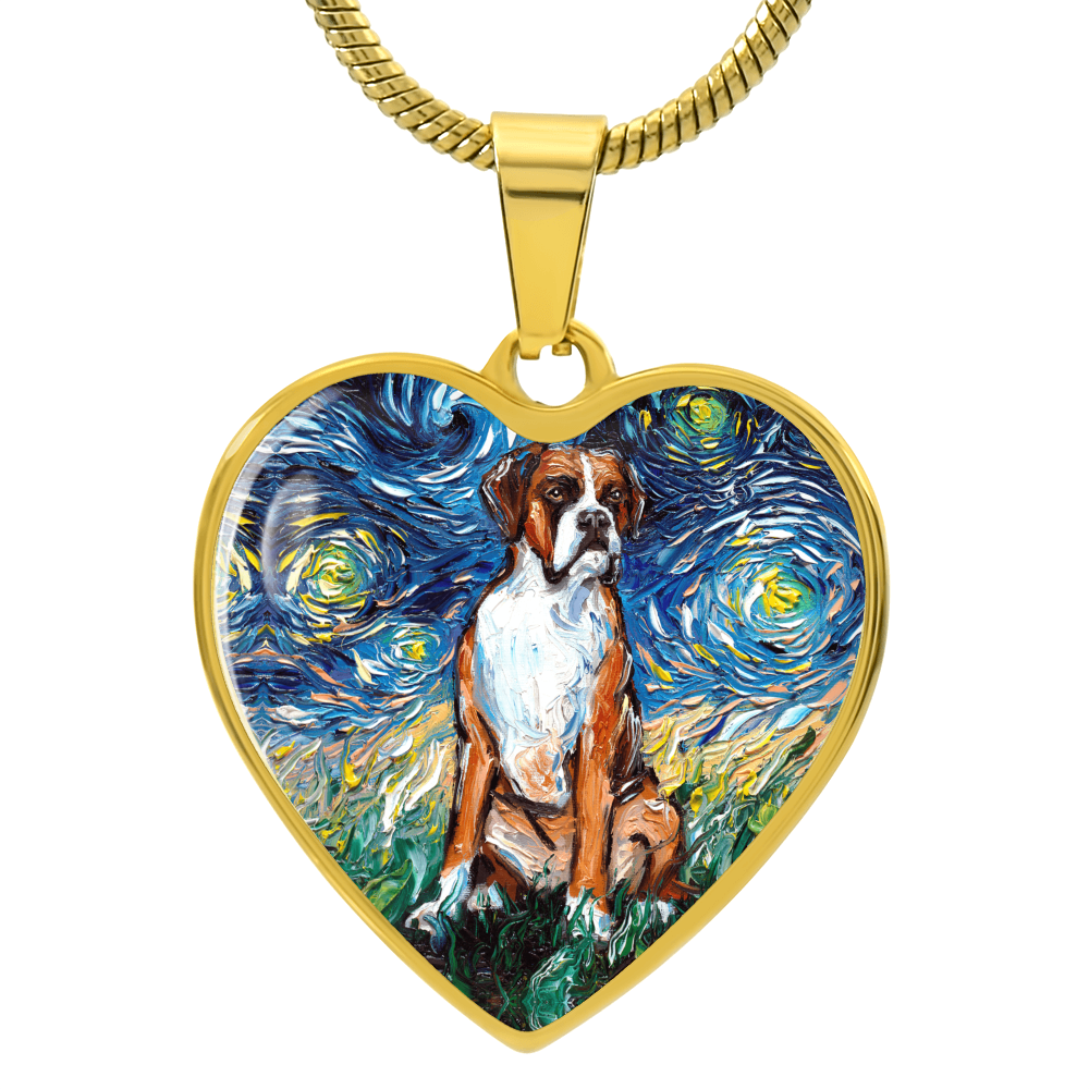 Boxer Starry Night Heart Necklace