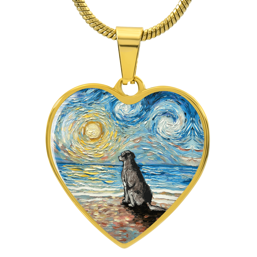 Beach Days - Silver Labrador Starry Night Heart Necklace