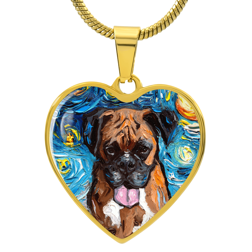Boxer Portrait Starry Night Heart Necklace