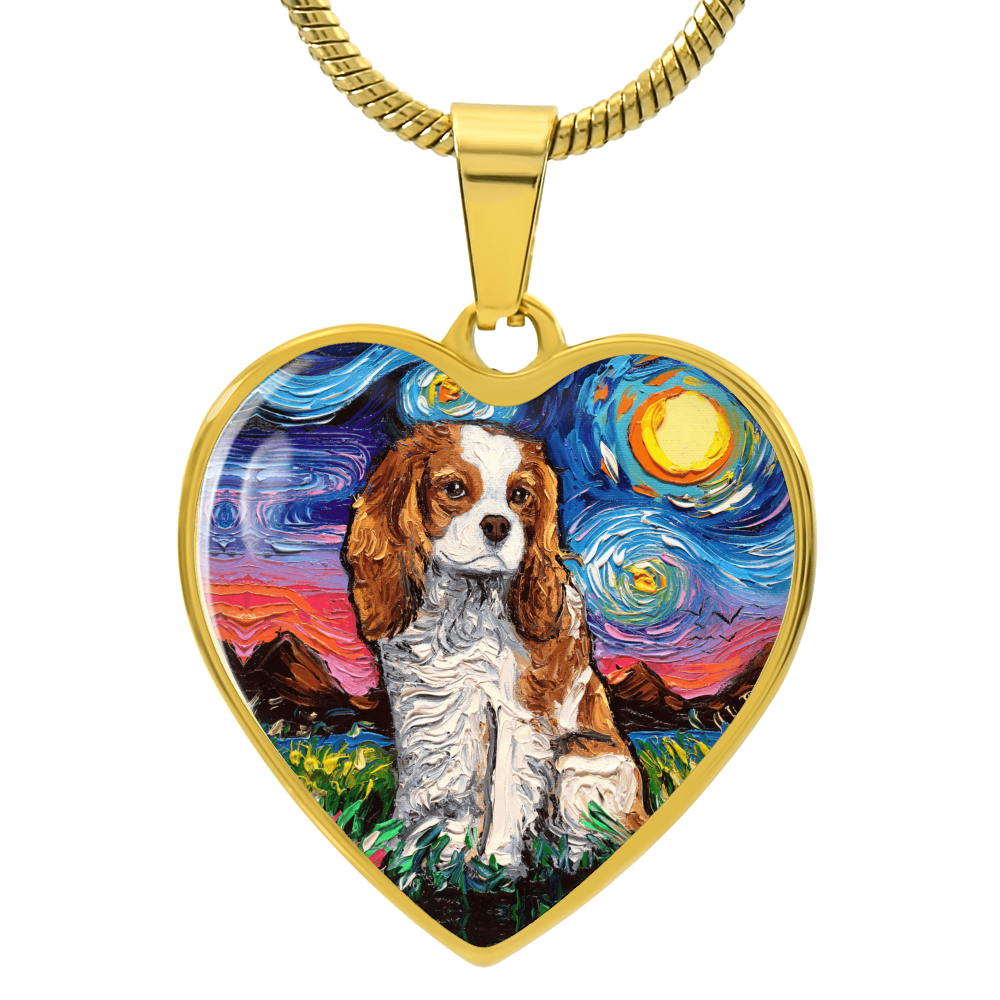 Blenheim Cavalier Spaniel Starry Night Heart Necklace