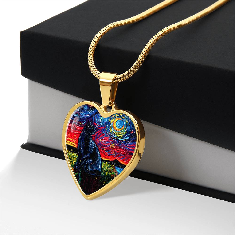 Black Cat 2 Starry Night Heart Necklace