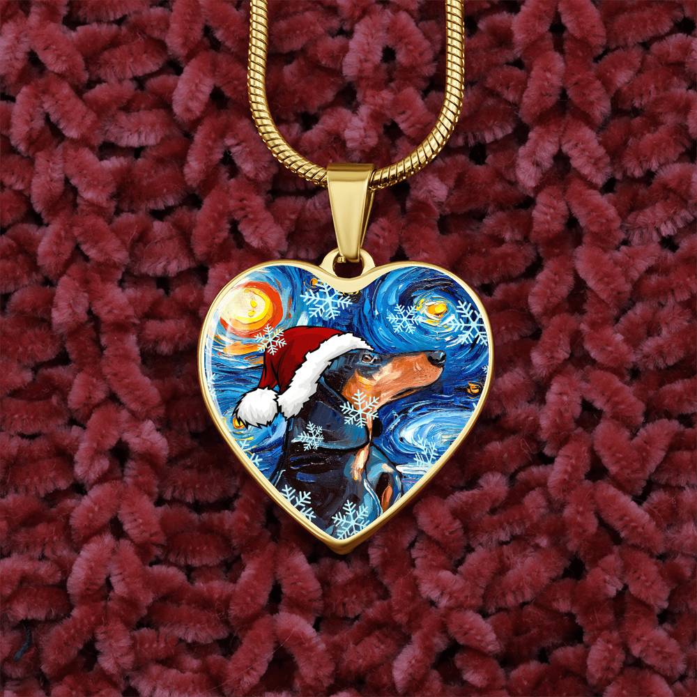 Santa Black and Tan Dachshund Heart Necklace