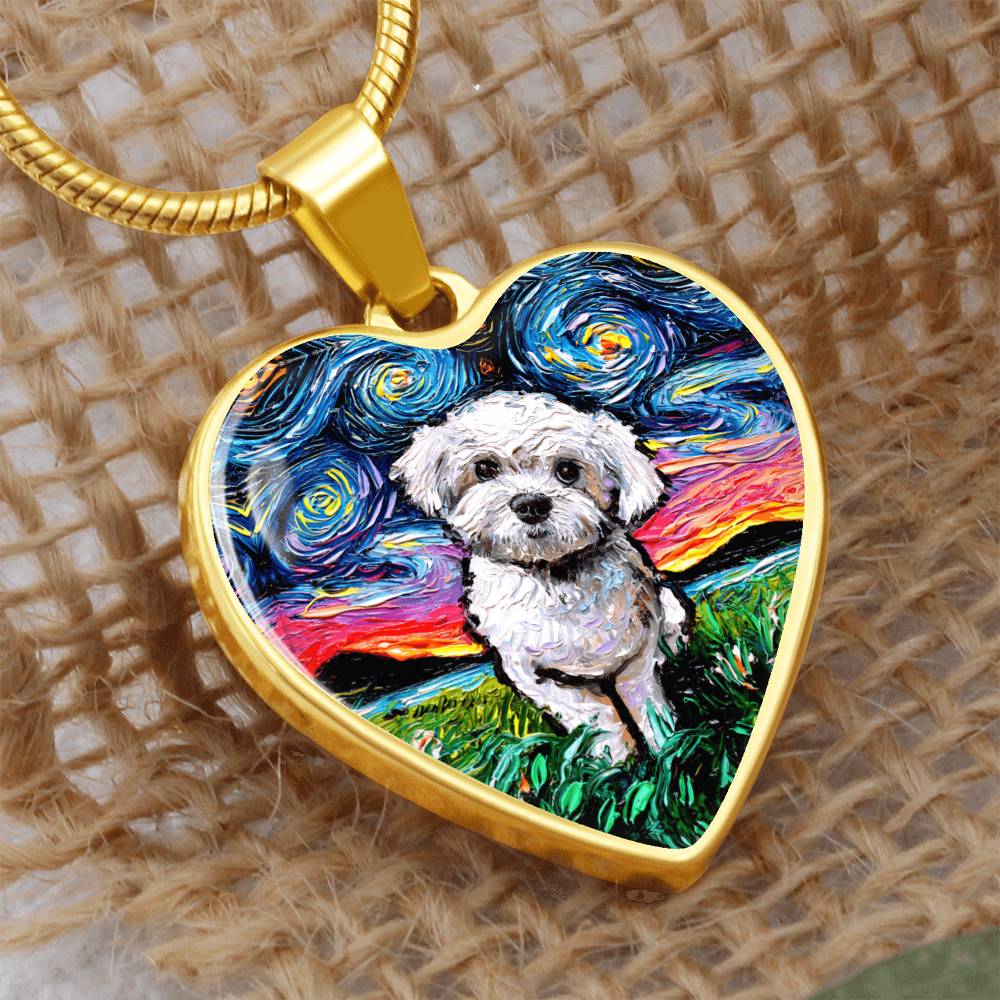 Maltipoo Starry Night Heart Necklace