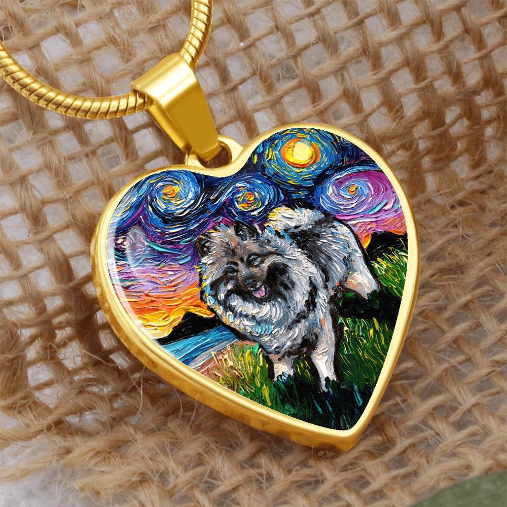 Keeshond Starry Night Heart Necklace