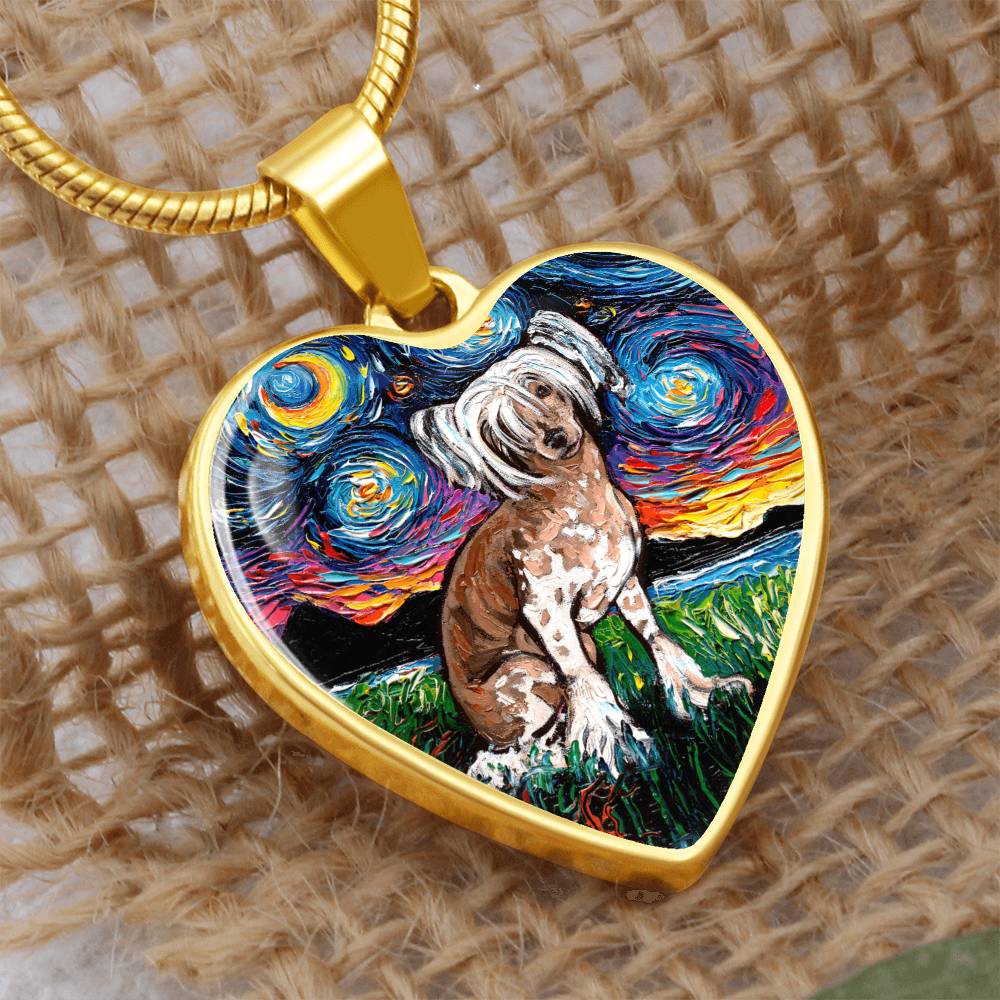 Chinese Crested Starry Night Heart Necklace