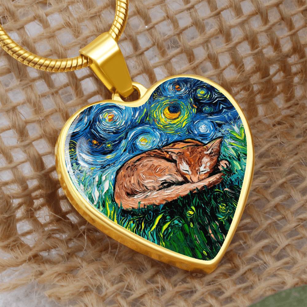 Abysinnian Cat Starry Night Heart Necklace