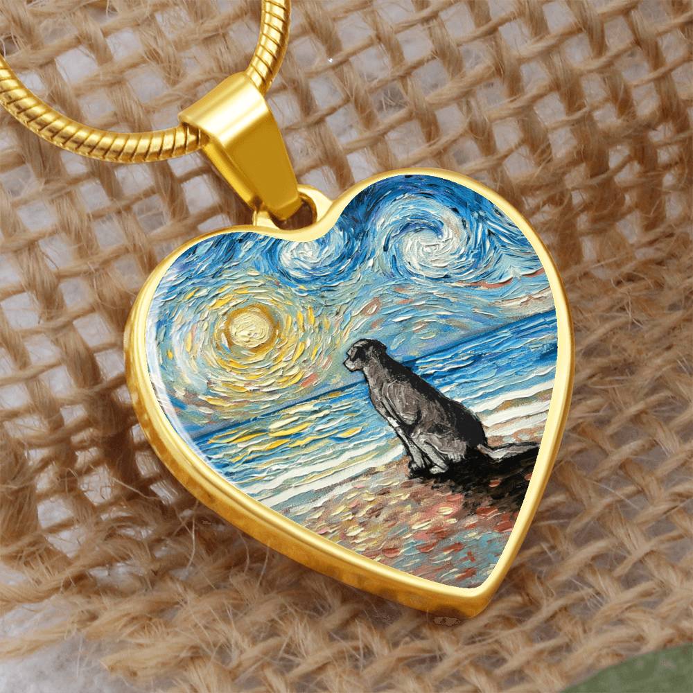 Beach Days - Silver Labrador Starry Night Heart Necklace
