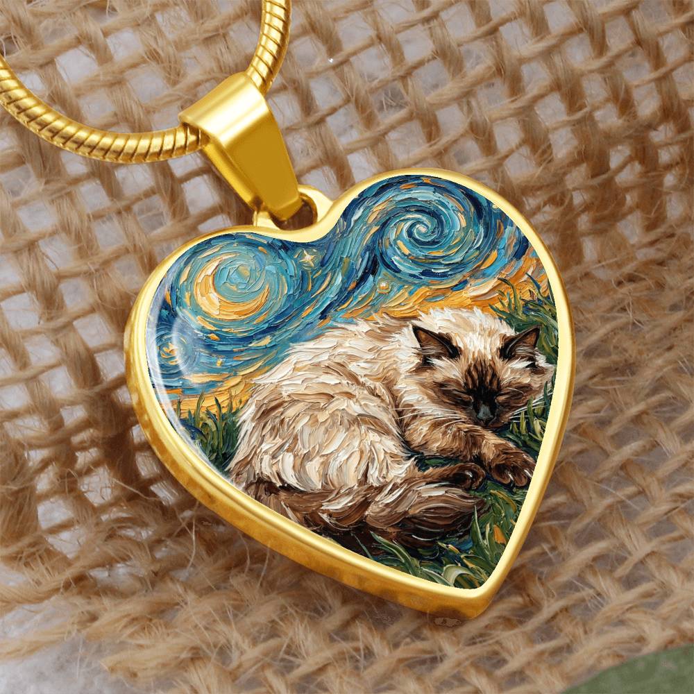 Sleepy Birman Night Heart Necklace