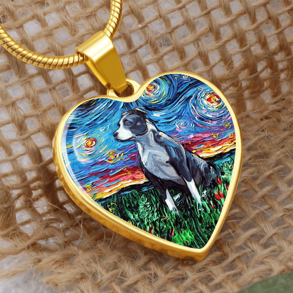 Pit Bull Starry Night Heart Necklace