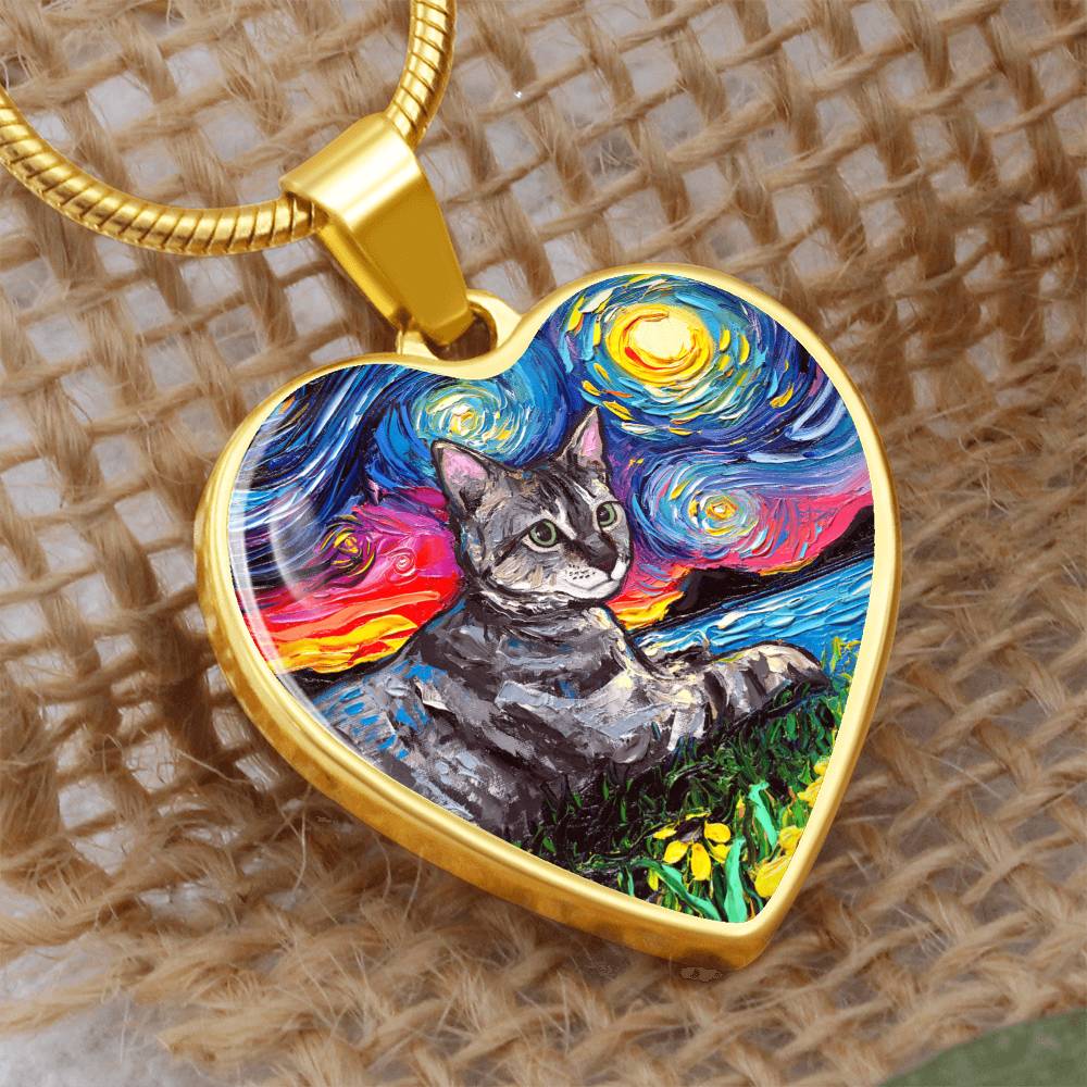 Virginia Gray Tabby Starry Night Heart Necklace