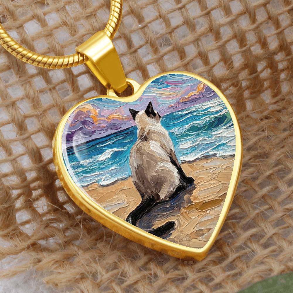 Beach Nights -Siamese Cat Heart Necklace