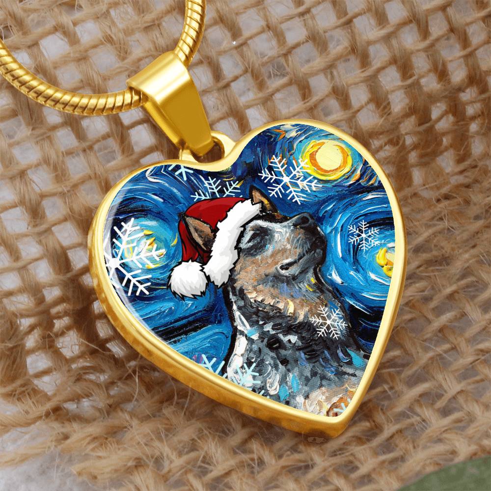 Blue Heeler Christmas Heart Necklace