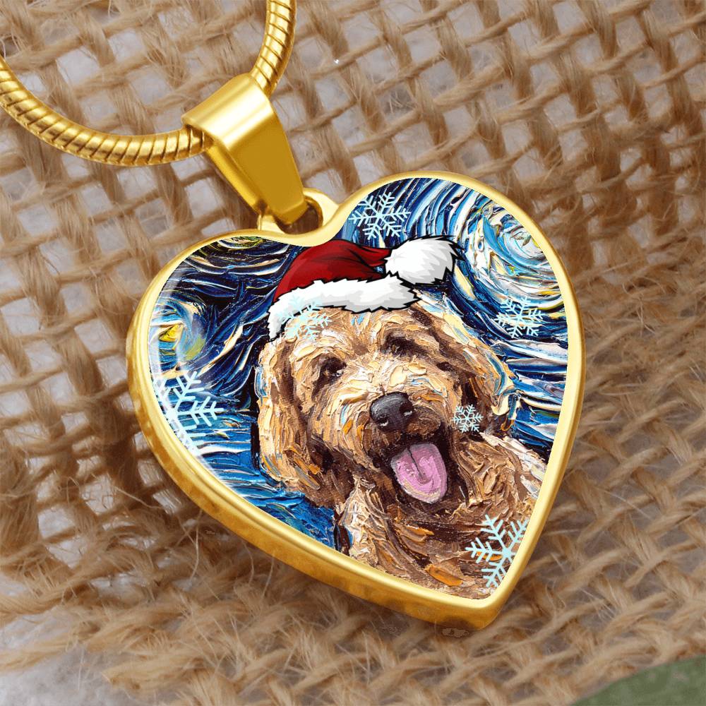 Goldendoodle Christmas Heart Necklace