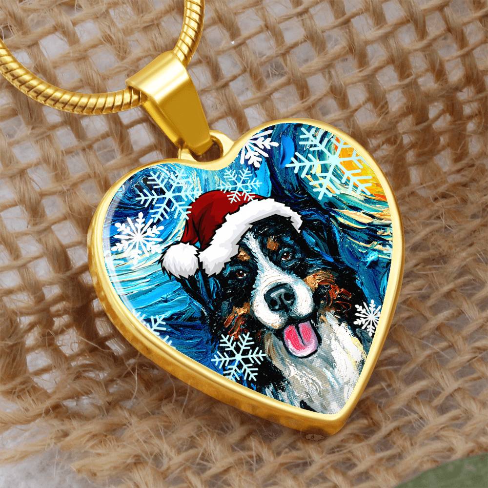 Santa Bernese Mountain Dog Heart Necklace