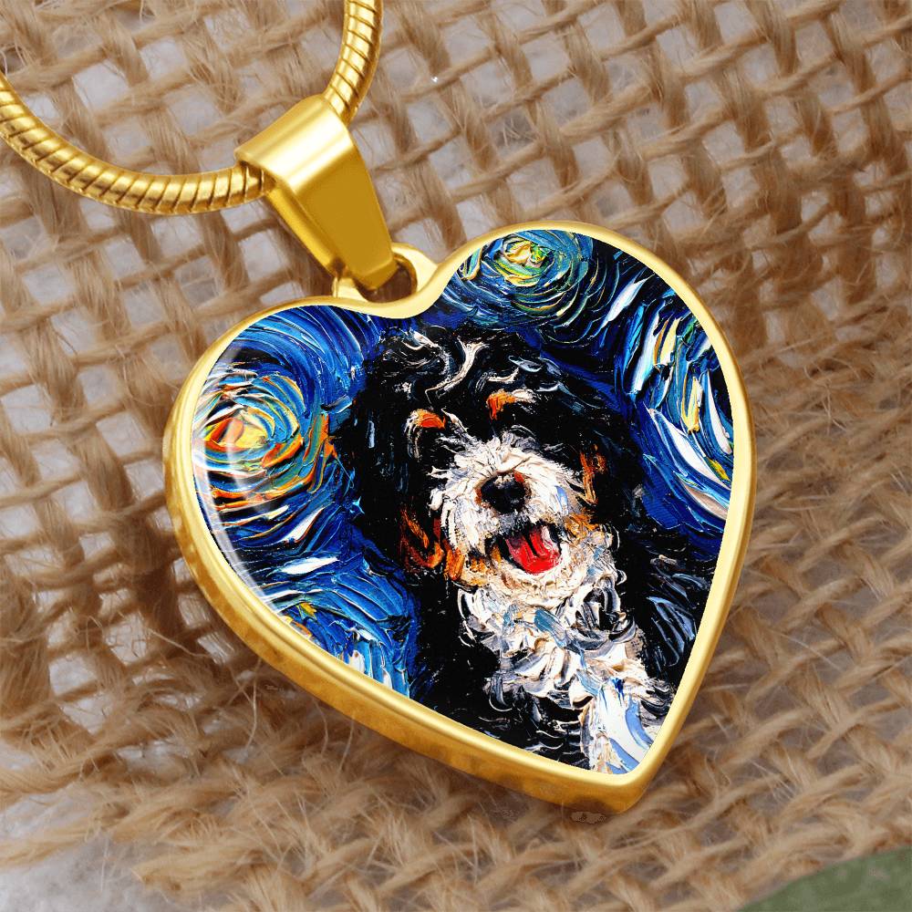 Bernedoodle Starry Night Heart Necklace