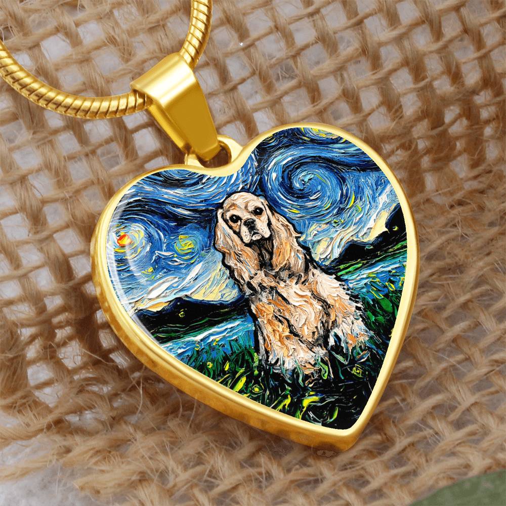 Buff American Cocker Spaniel Starry Night Heart Necklace