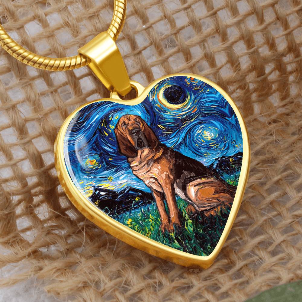 Bloodhound Starry Night Heart Necklace