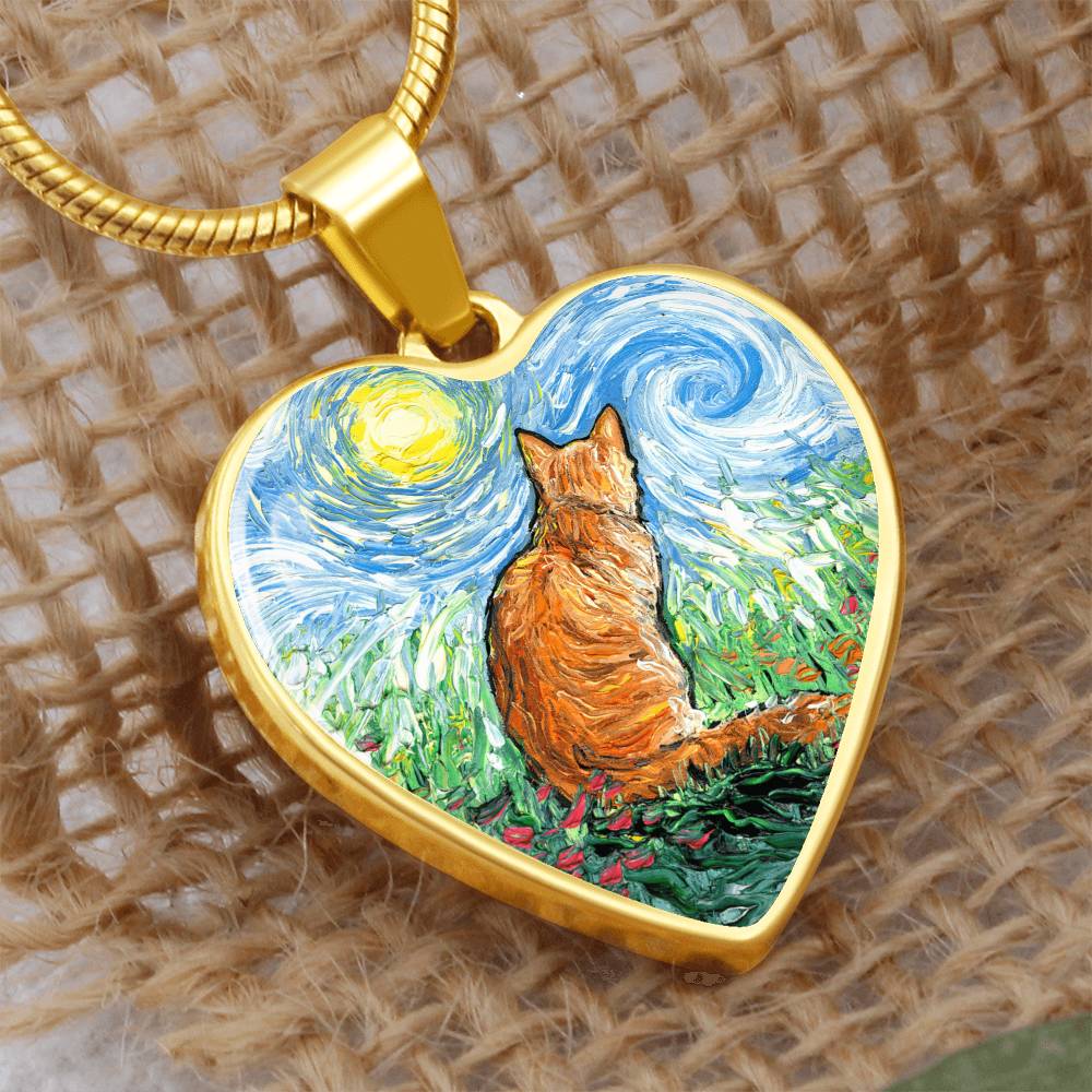 Orange Tabby Spring Morning Heart Necklace