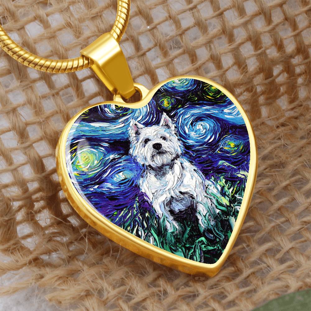 West Highland Terrier Starry Night Heart Necklace