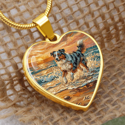 Beach Day - Merle Australian Shepherd Heart Necklace