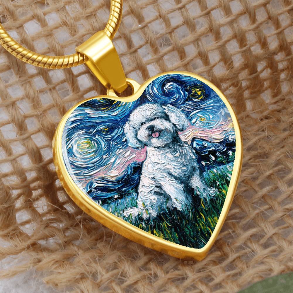 Bichon Frise Starry Night Heart Necklace