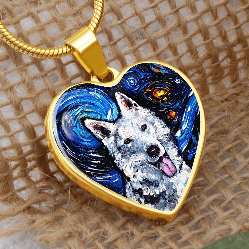Swiss Shepherd Portrait Starry Night Heart Necklace