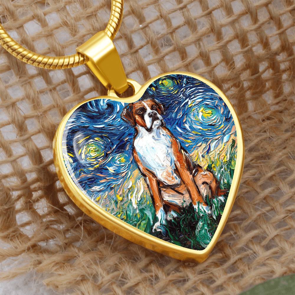 Boxer Starry Night Heart Necklace
