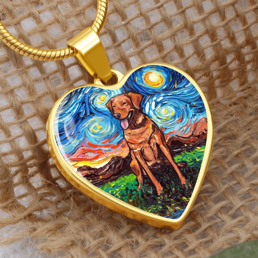 Fox Red Labrador Starry Night Heart Necklace