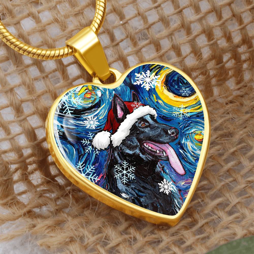 Black German Shepherd Christmas Heart Necklace