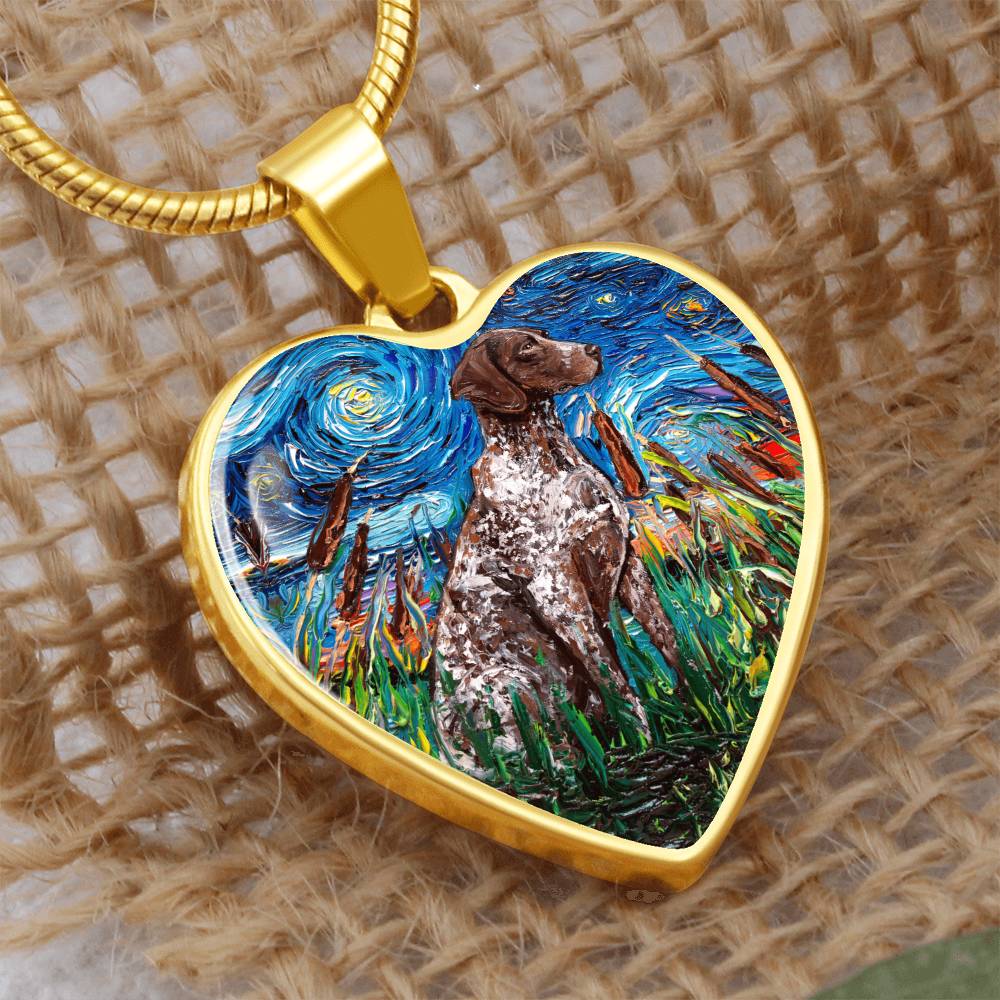 Brown German Short Hair Pointer Starry Night Heart Pendant