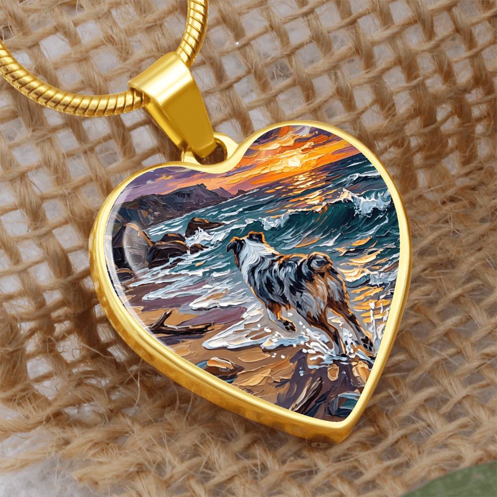 Beach Day - Merle Aussie Shepherd Heart Necklace