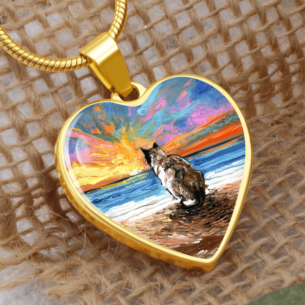 Beach Days - Snowshoe Cat Heart Necklace