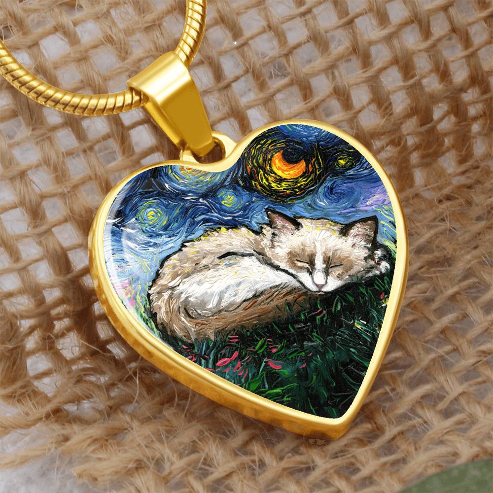 Ragdoll Kitten Starry Night Heart Necklace