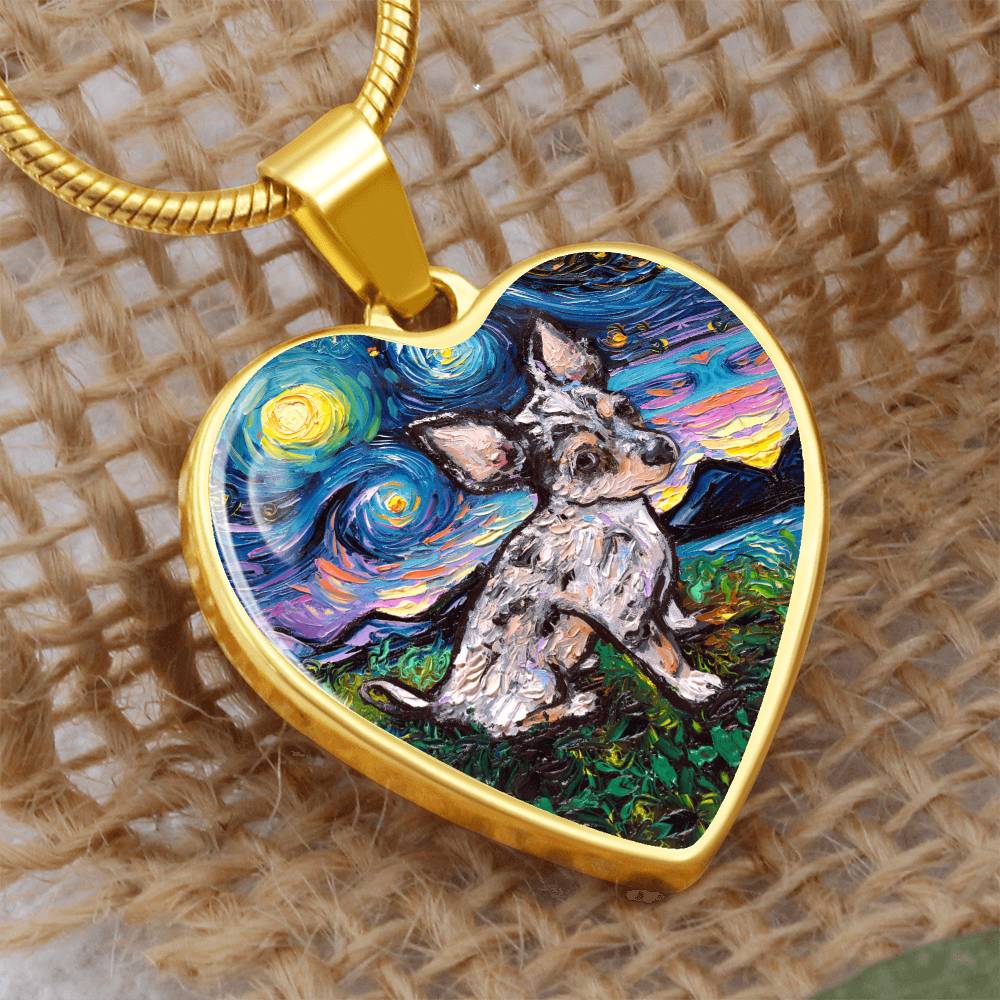 Merle Teacup Chihuahua Starry Night Heart Necklace