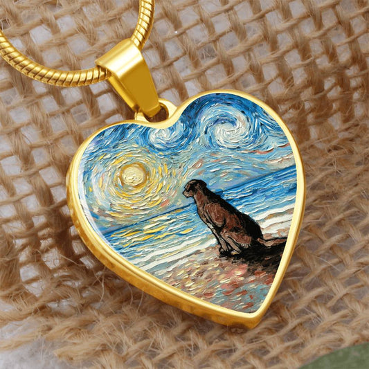 Beach Days - Chocolate Labrador Starry Night Heart Necklace